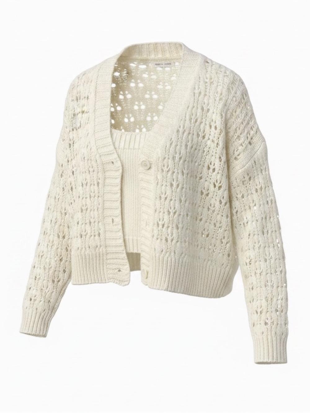 Woven Heart Ivory Open-Knit Cardigan and Cami Set